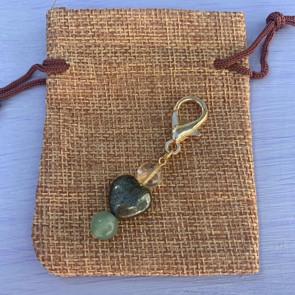 Pyrite Citrine & Green Aventurine Bag Charm Good Luck Abundance Keyring Charm